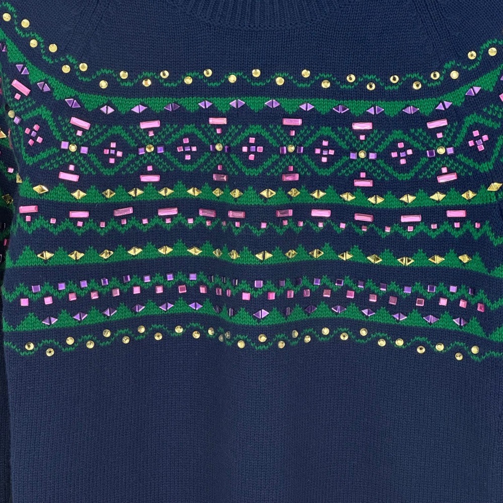 Talbots‎ Petites Navy Blue Embellished Fair Isle Lambswool Blend Sweater SP - Picture 2 of 8